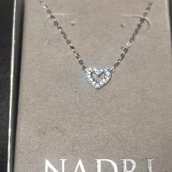 Nadri Silver Rhinestone accent 16” Heart Necklace - Picture 2 of 5